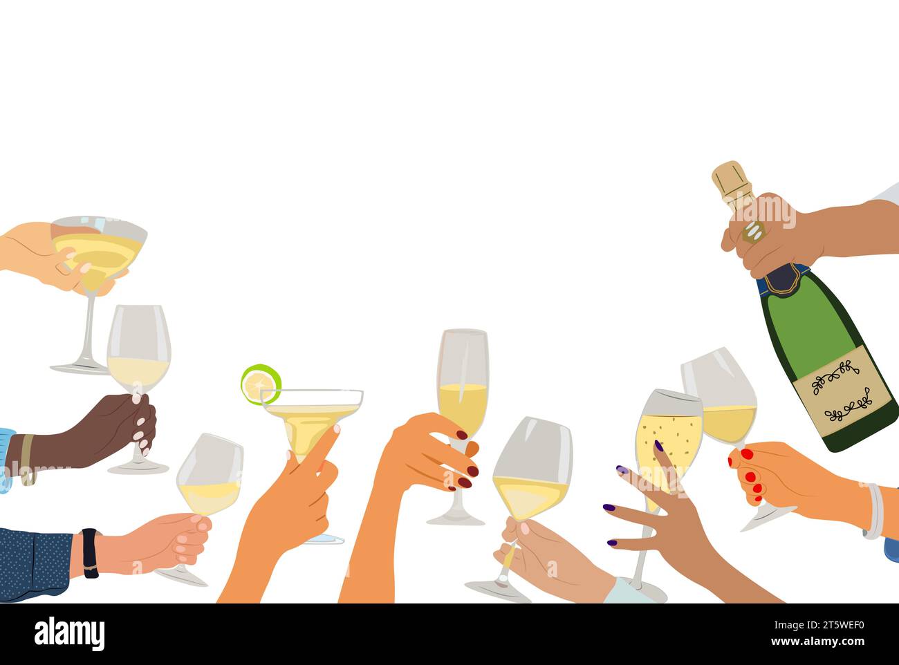 Hands with glasses and champagne vector border Stock Vector Image & Art ...