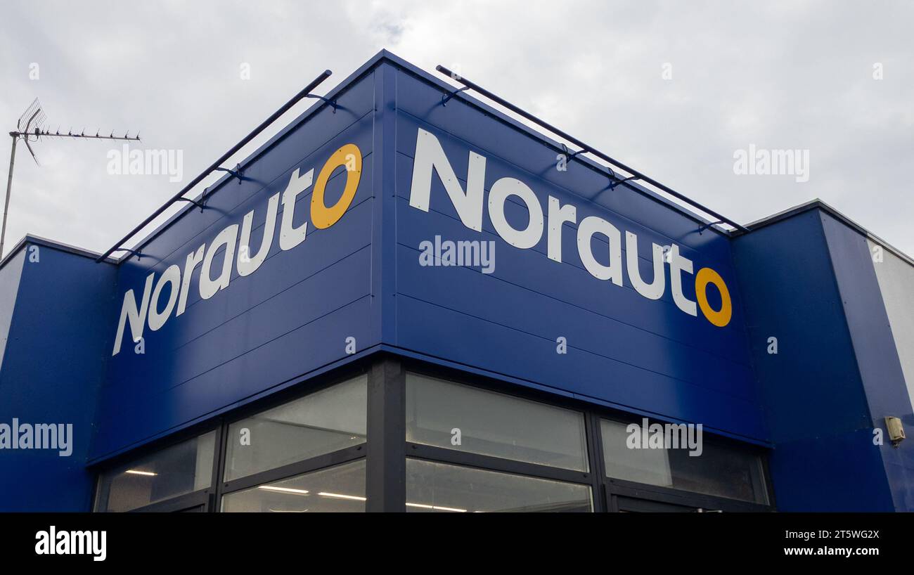Bordeaux , France - 10 26 2023 : Norauto logo brand and sign text front of station garage entrance facade cars Automotive Repair and Spare Parts chain Stock Photo