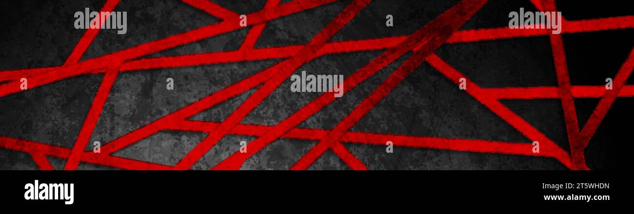 Black and red grunge grid pattern abstract background. Geometric tech vector banner design Stock Vector