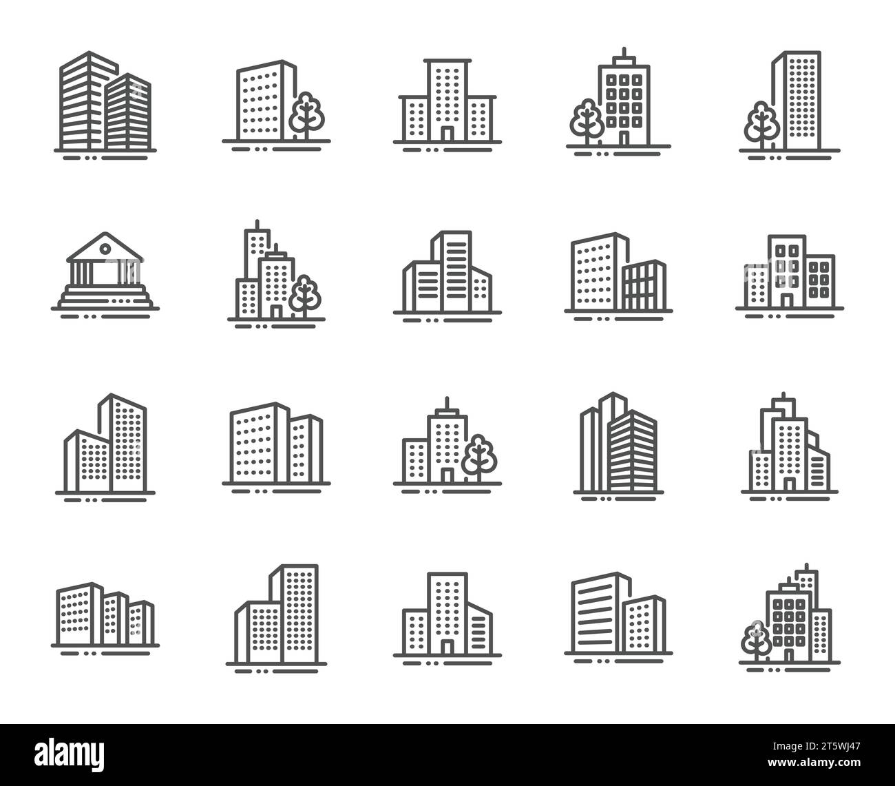 Buildings line icons. Bank, hotel, courthouse. City architecture