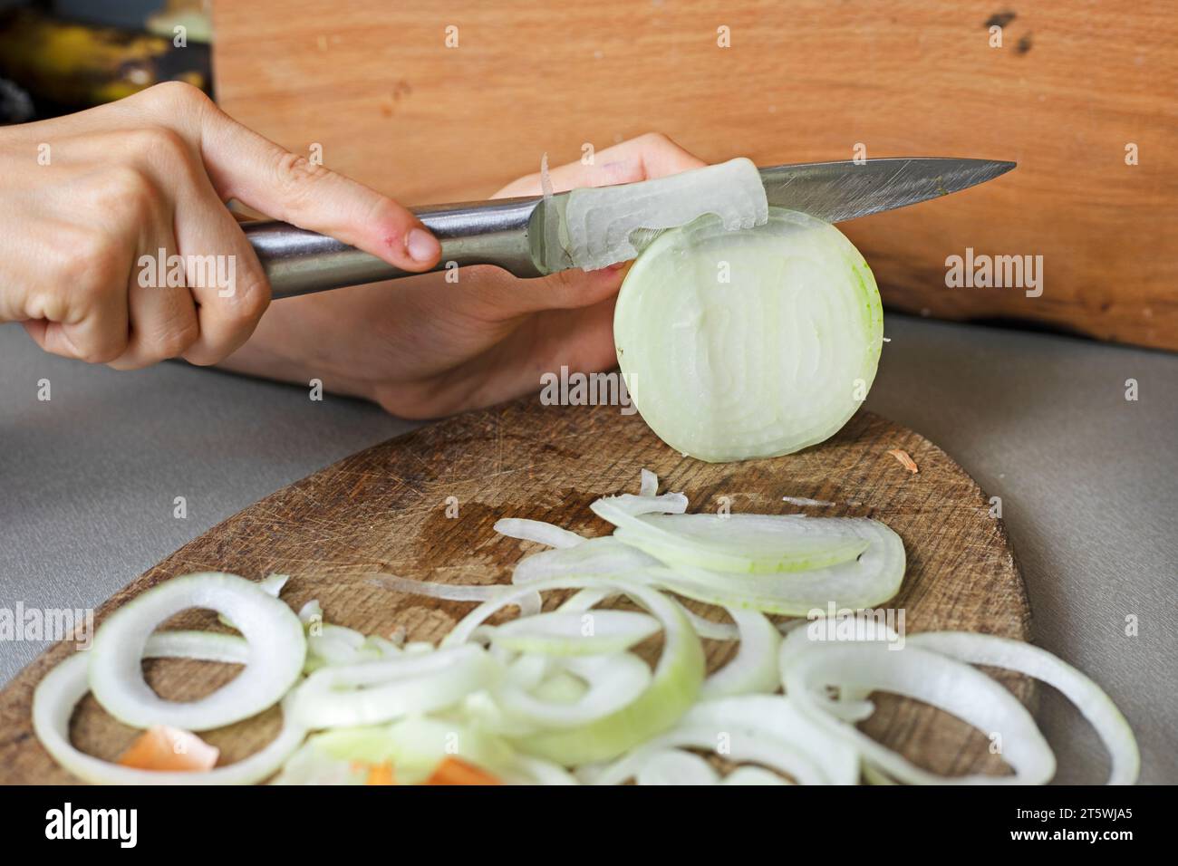 Raw onion rings knife hi-res stock photography and images - Alamy