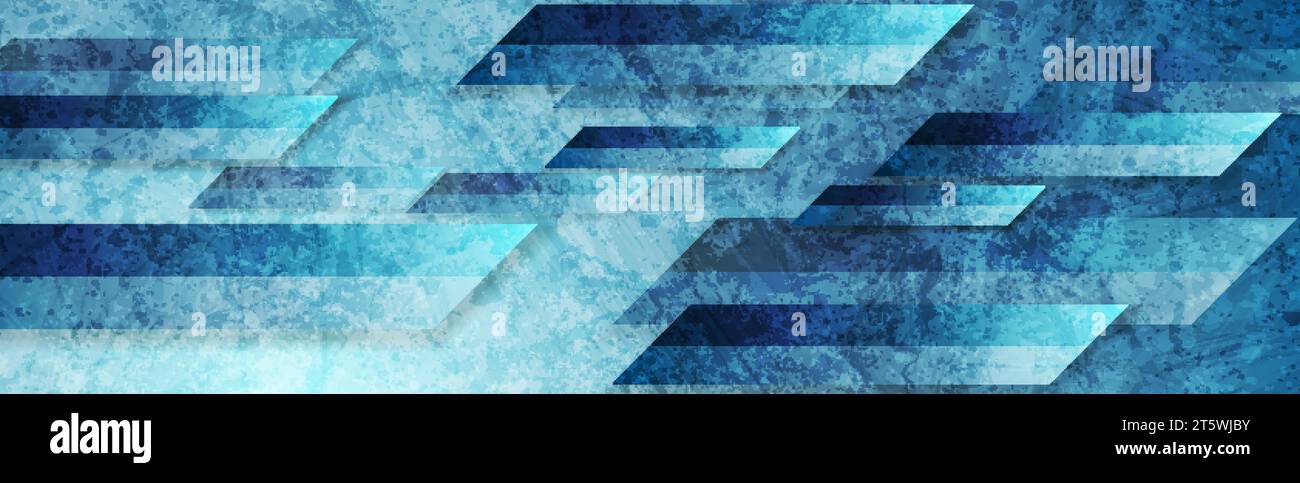 Bright blue grunge tech geometric abstract background. Vector banner design Stock Vector