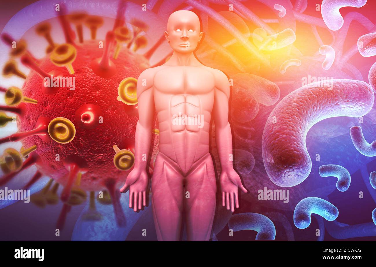 Human body with virus or bacteria. Human Immune System concept. 3d ...