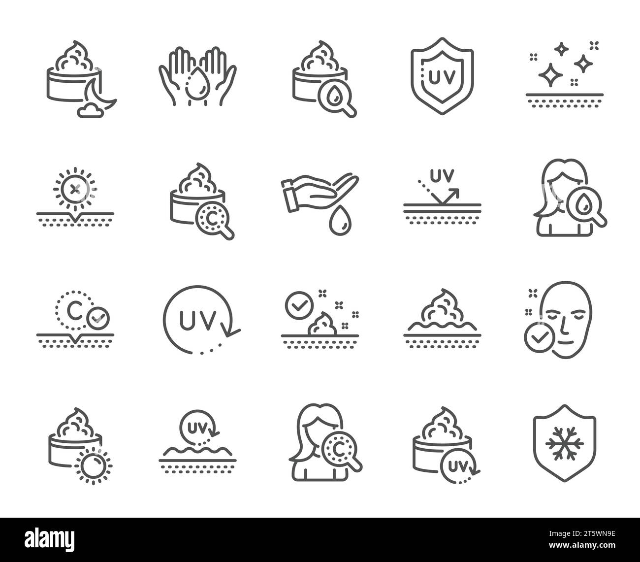 Skin care line icons. Collagen, Cream, Serum oil and Skincare. Vector