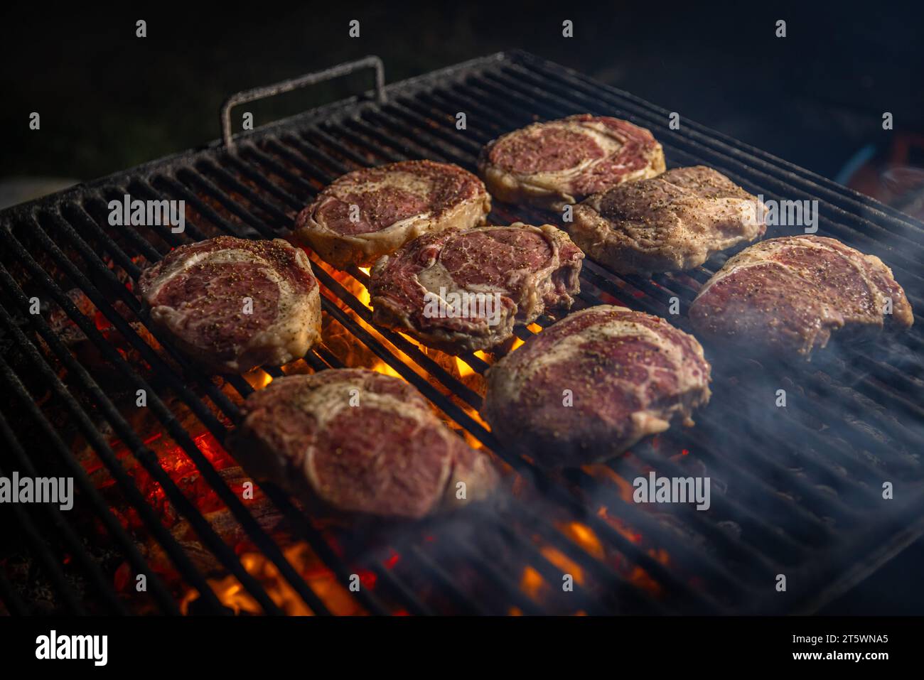 Closeup food Australian grilled steak roast. Beef steaks on grill Stock