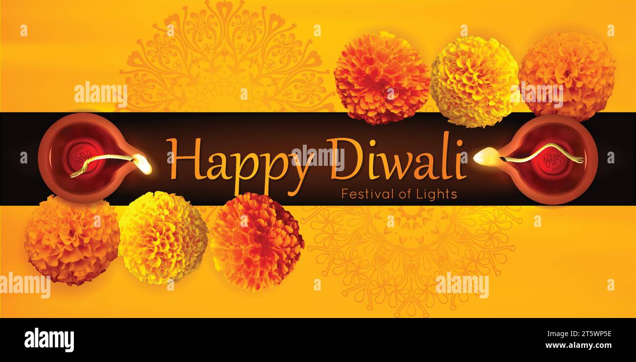 Free vector Diwali banner background with top view of Diya lamps design Stock Vector