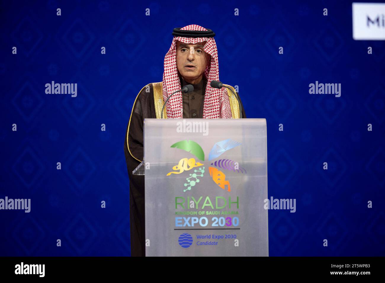 Meudon, France. 06th Nov, 2023. HE Adel Al Jubeir minister of state for Foreign Affaires and Climate envoy during a ceremony for the participation of Saudi capital Riyadh in the forthcoming World Expo 2030 Symposium, in Meudon near Paris, France on November 6, 2023. Photo by Eliot Blondet/ABACAPRESS.COM Credit: Abaca Press/Alamy Live News Stock Photo