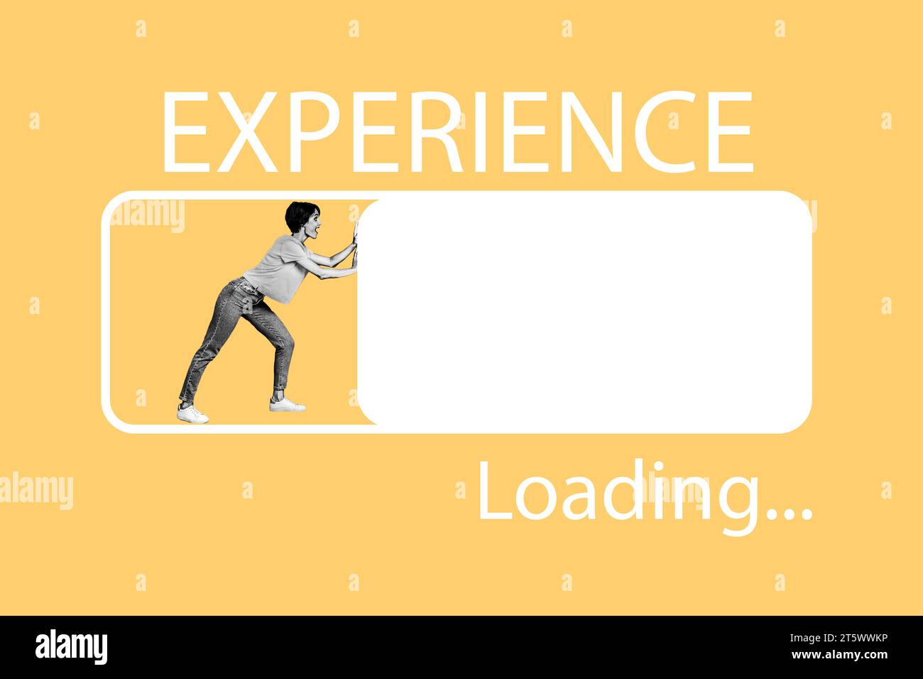 Creative illustration metaphor collage funny woman pushing percent