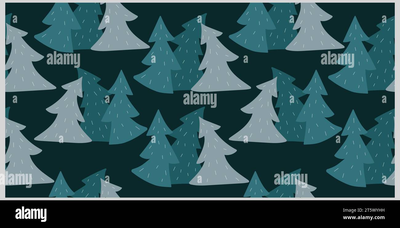 Seamless pattern with cute hand drawn dancing fir trees. Christmas vector design. Stock Vector