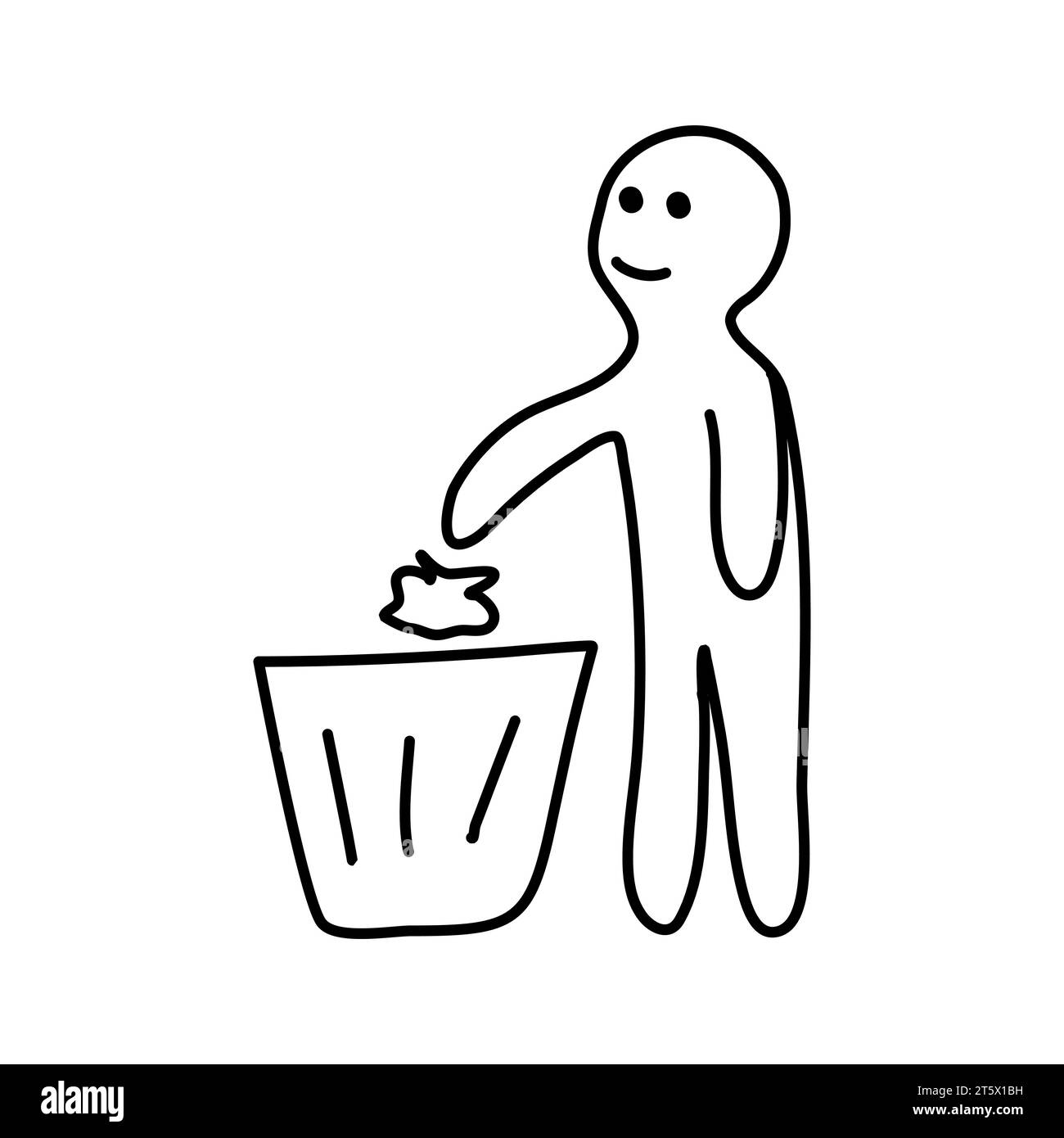 Doodle vector illustration of a man that puts the trash in the trash
