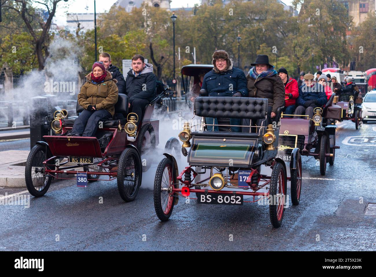 Historic vintage 1903 Stanley cars participating in the London to
