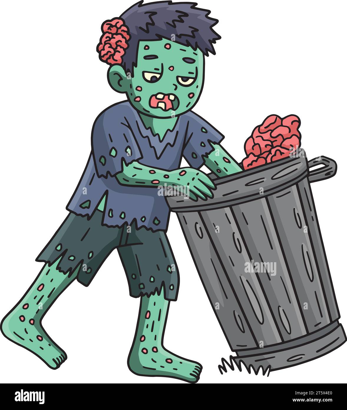 Zombie Rummaging Trash Can Cartoon Colored Clipart Stock Vector