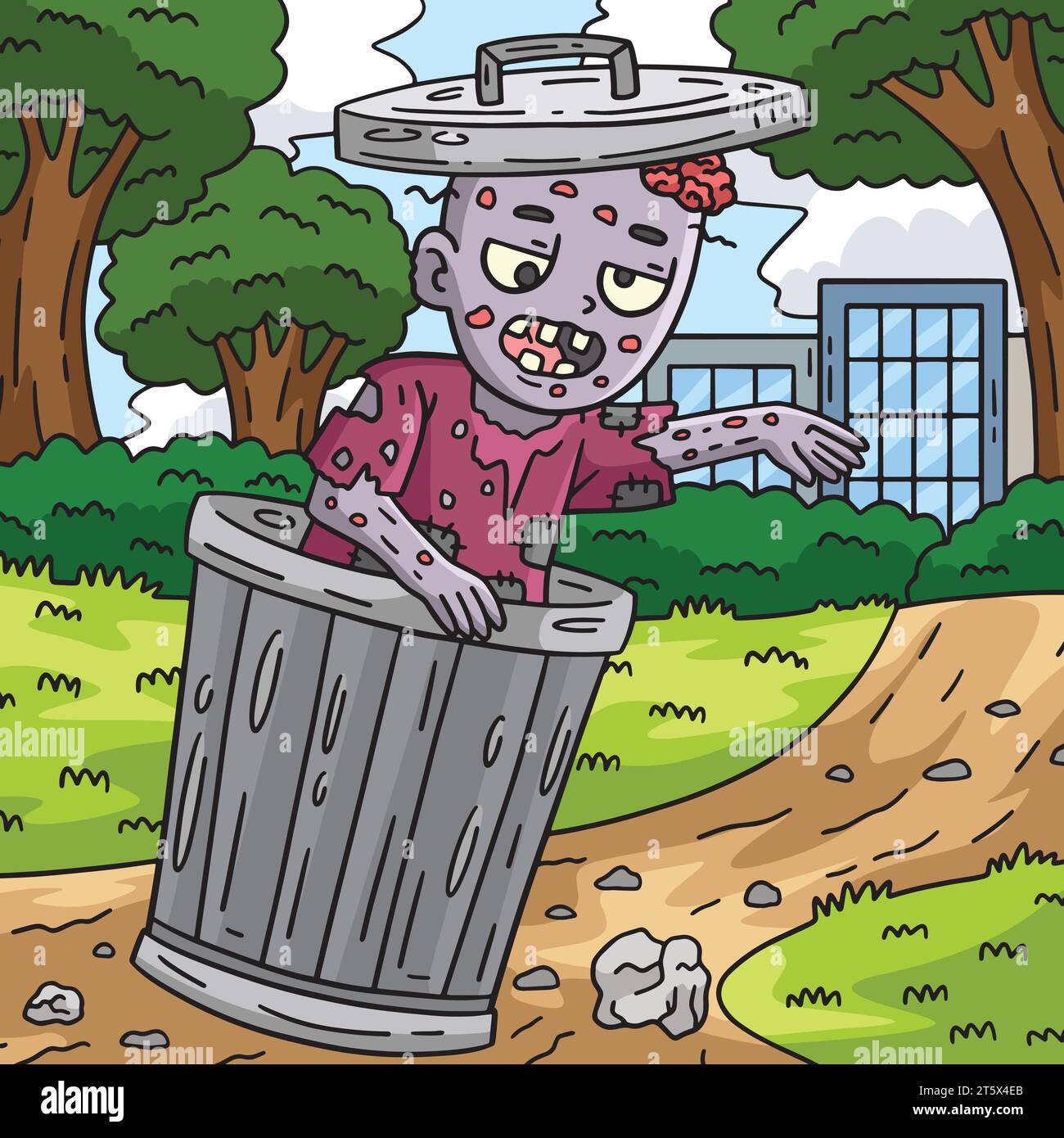 Trash Can Zombie Colored Cartoon Illustration Stock Vector
