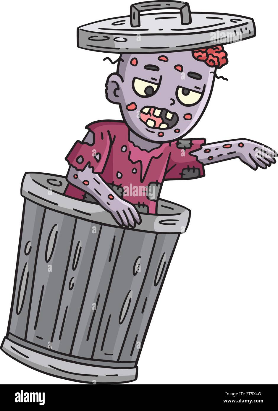 Trash Can Zombie Cartoon Colored Clipart  Stock Vector