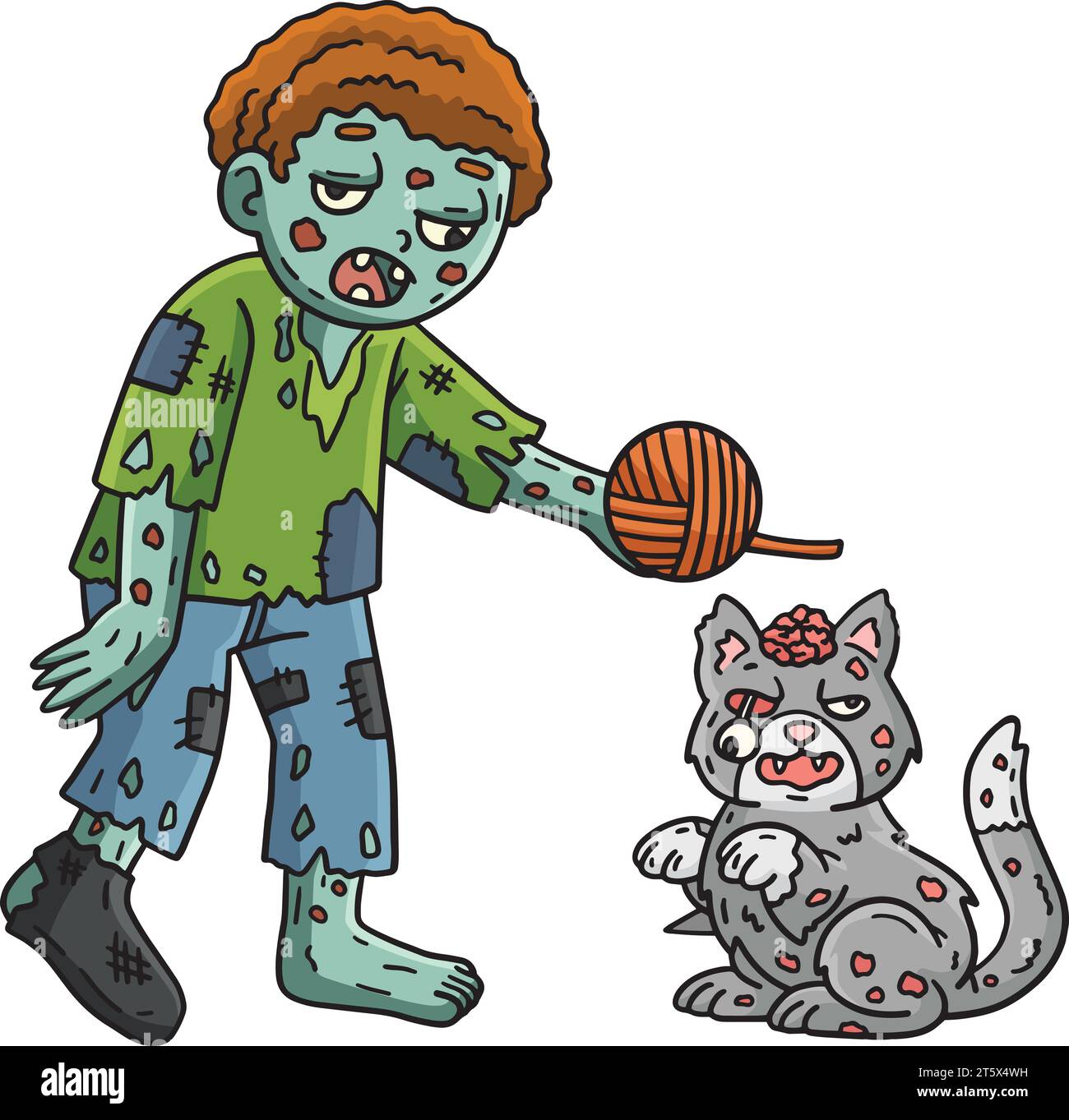 Zombie and Undead Cat Cartoon Colored Clipart  Stock Vector
