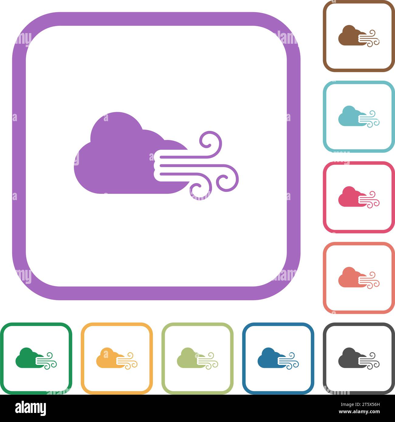 Windy weather simple icons in color rounded square frames on white ...