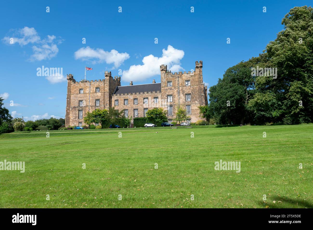 Lumley Castle is a 14th-century quadrangular castle at Chester-le-Street in the North of England, Stock Photo