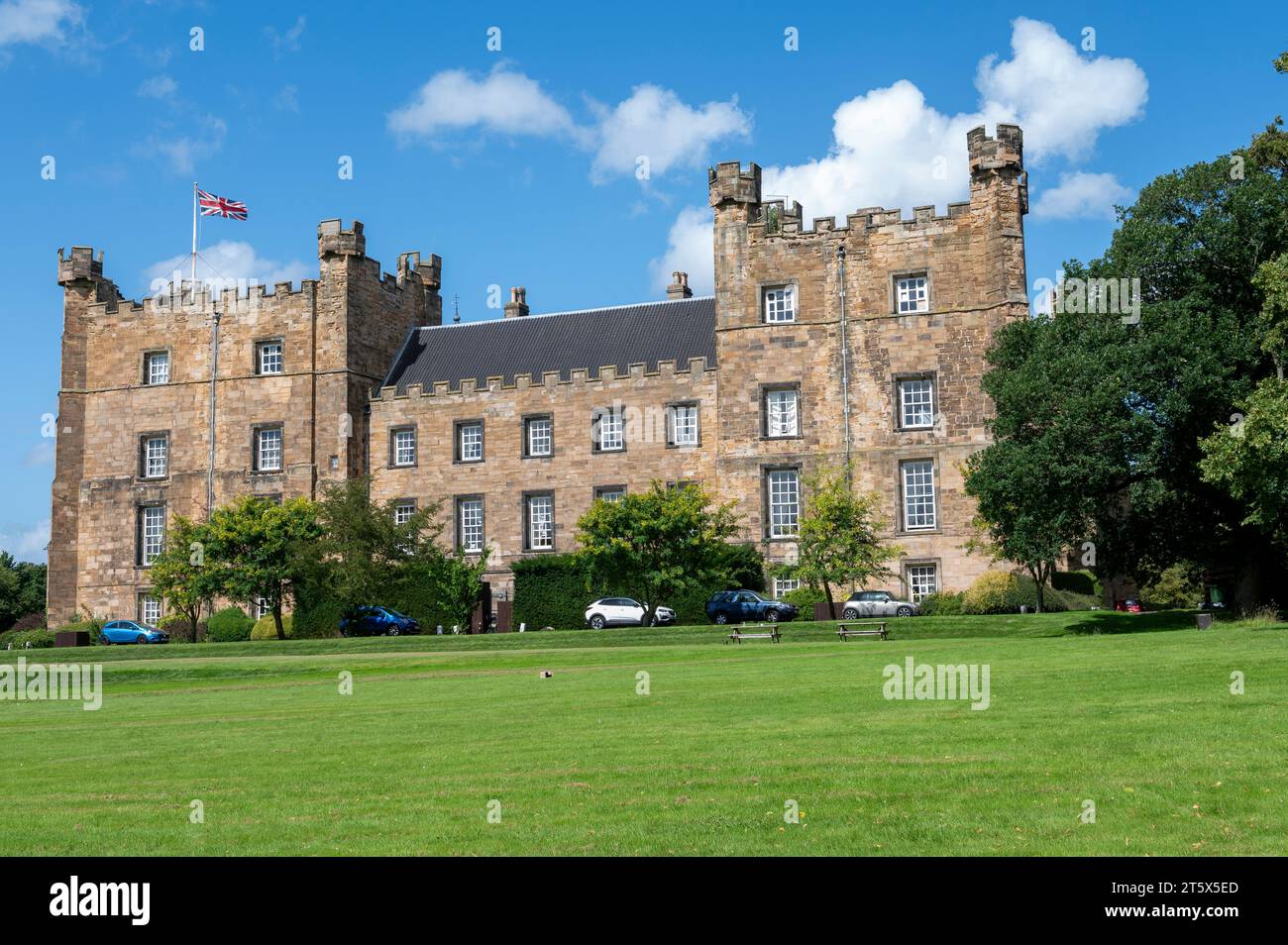 Lumley Castle is a 14th-century quadrangular castle at Chester-le-Street in the North of England, Stock Photo