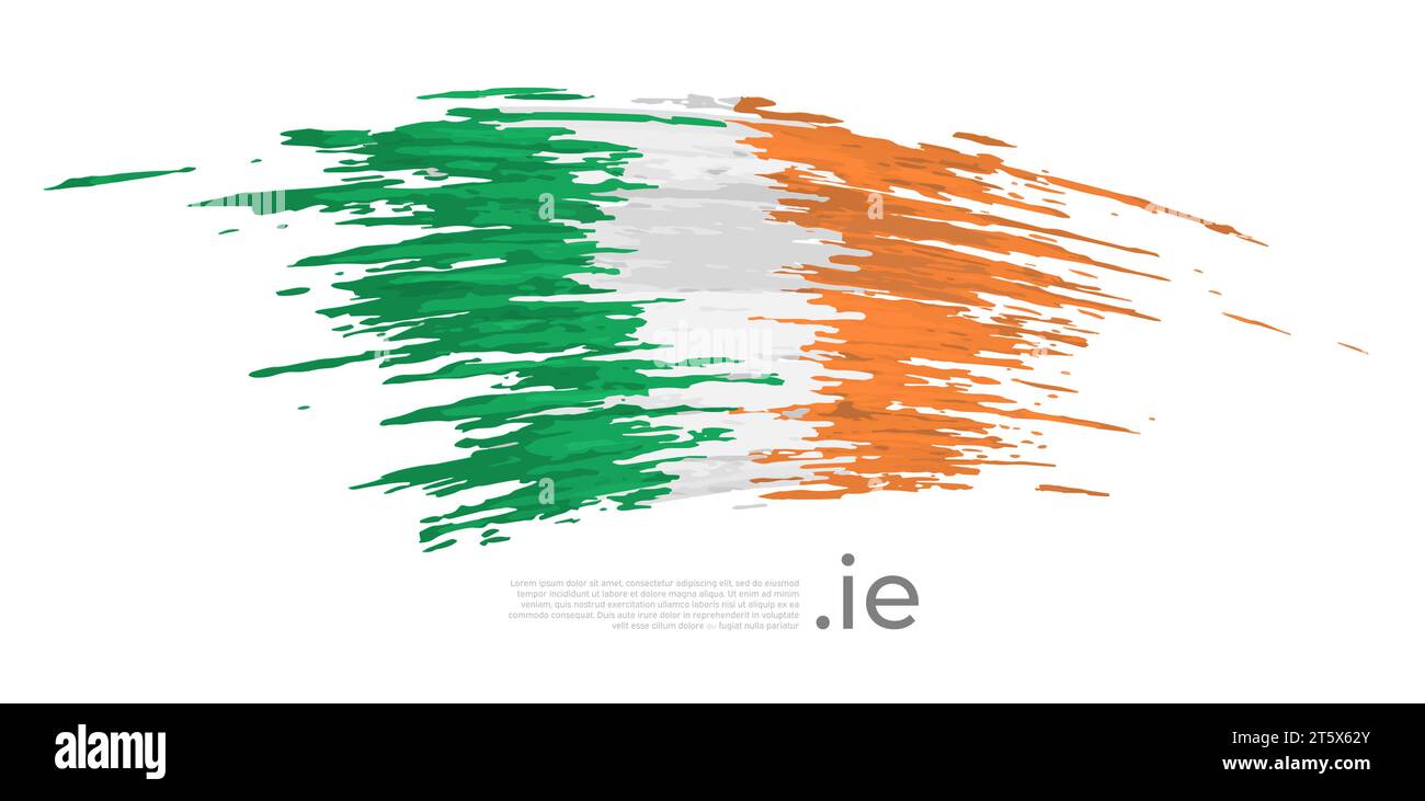 Republic of ireland flag. Brush strokes, grunge. Stripes colors of irish flag on a white background. Vector design national poster, template Stock Vector
