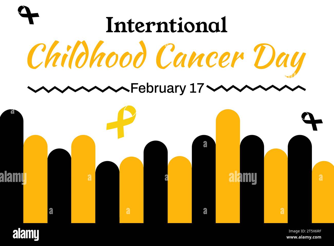 International Childhood Cancer Day backdrop in yellow and black color with typography. February 27 is Childhood cancer day, background Stock Photo