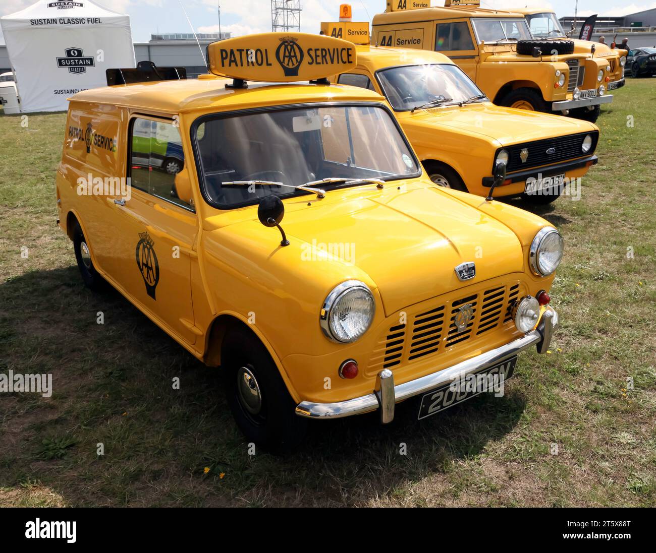 Several members of the Automobile Association's heritage Fleet,  on display at the 2023 British Motor Show. Stock Photo