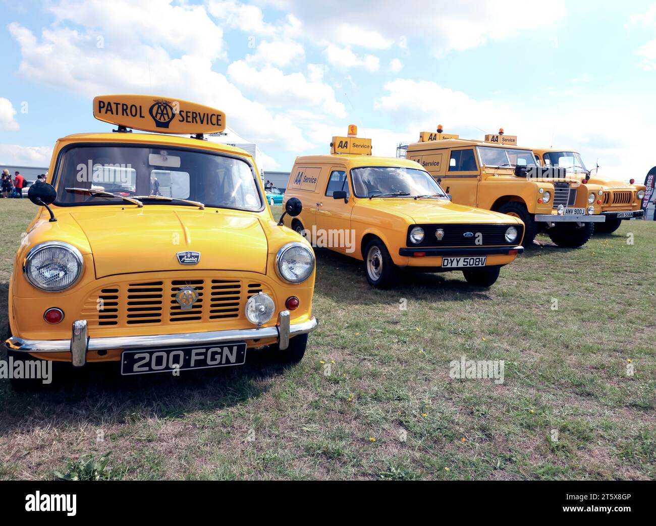 Several vehicles from  the Automobile Association's heritage Fleet,  on display at the 2023 British Motor Show. Stock Photo