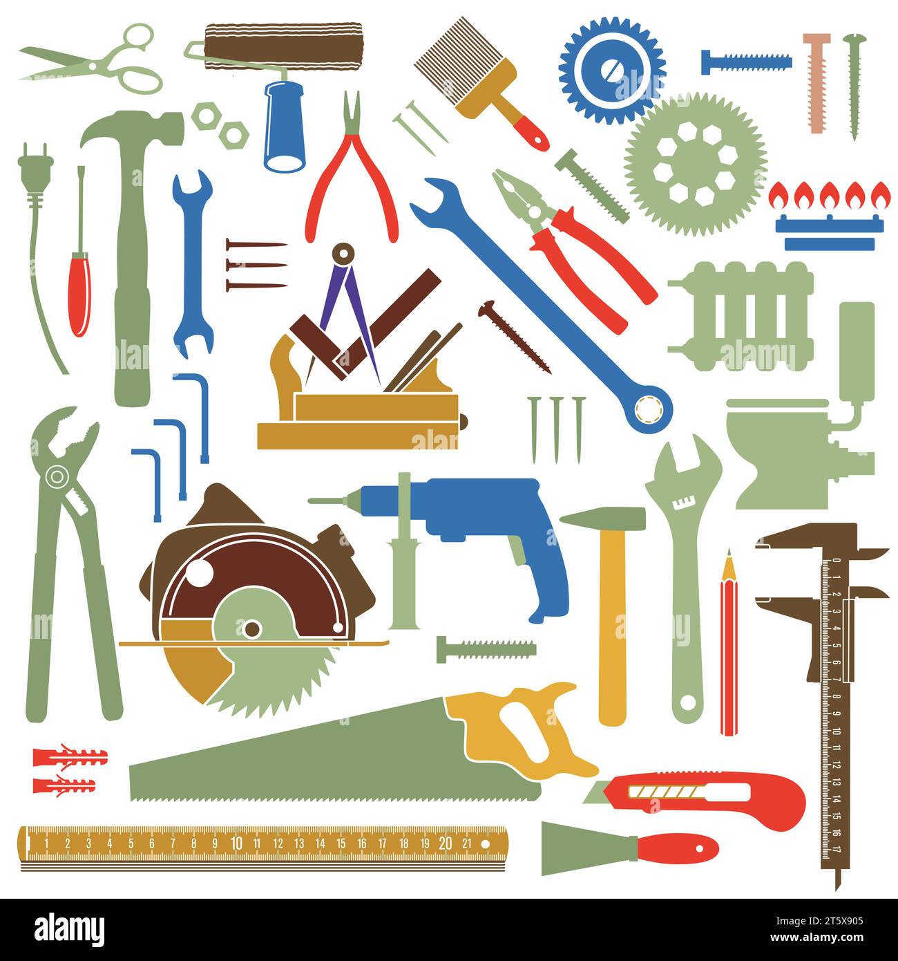 Hand tools and measuring instruments white background, isolated