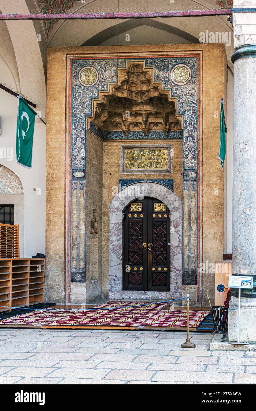 The door from Gazi Husrev-bey Mosque is a mosque in the city of Sarajevo, Bosnia and Herzegovina. Built in the 16th century. Stock Photo