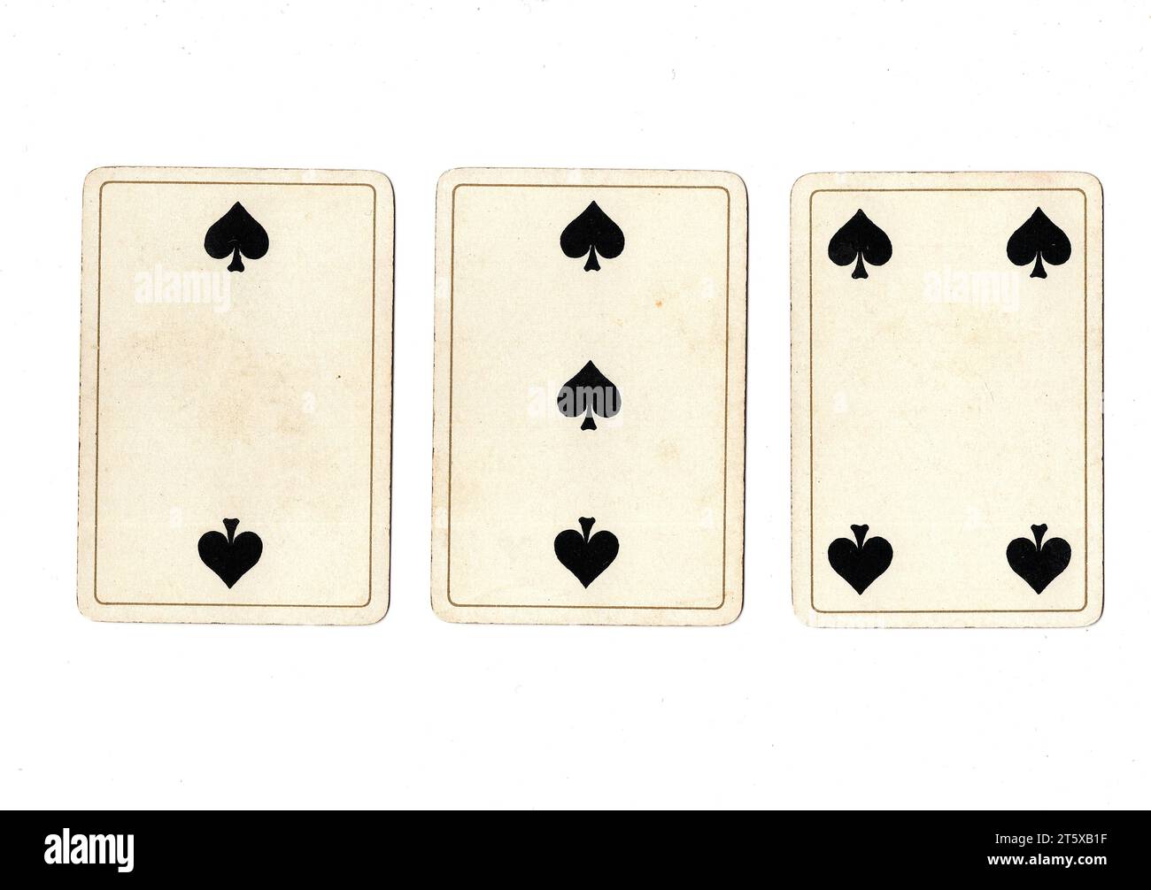 Spades Rundown Three antique playing cards showing a run of two, three and four of ...