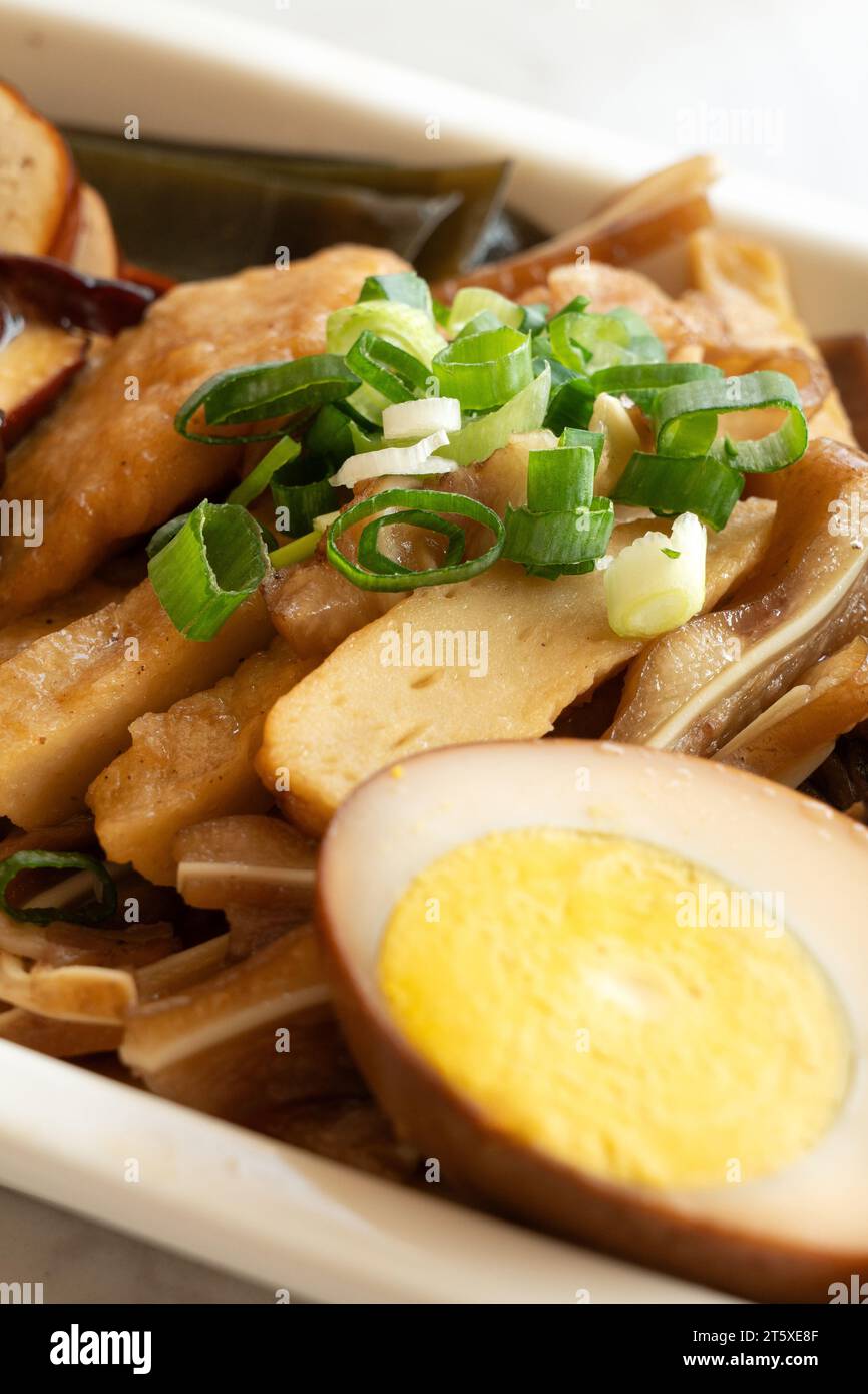 Delicious Taiwanese traditional mixed lu wei, lou mei, braised dishes with master stock or lou sauce in a plate in restaurant. Stock Photo