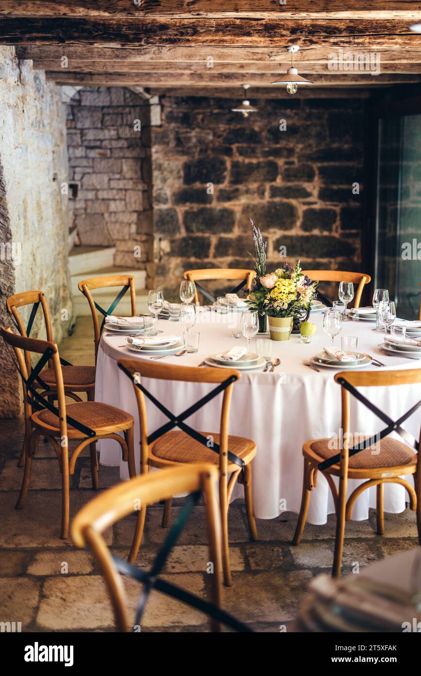 Wedding table decoration rustic style Stock Photo