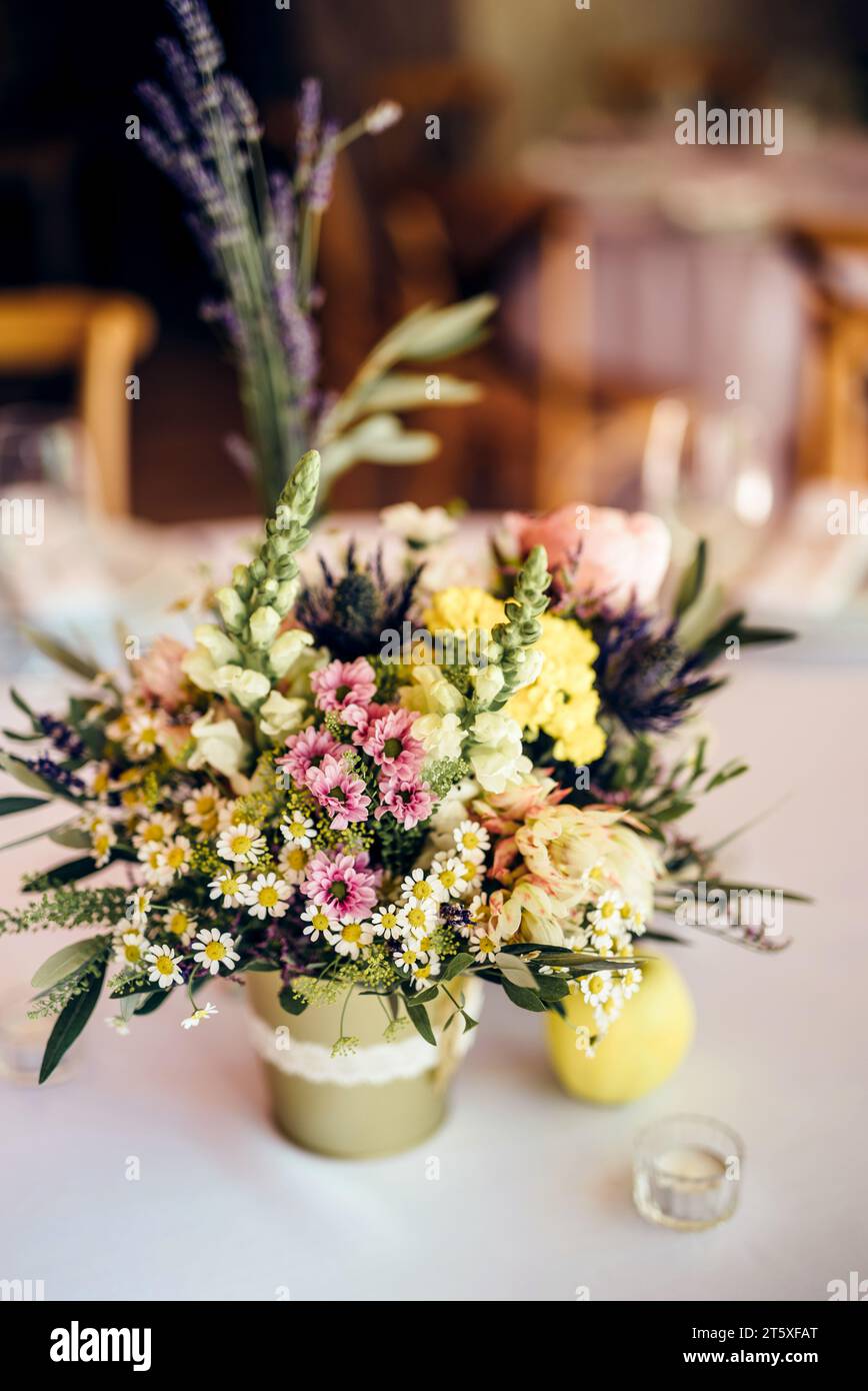 Wedding table decoration with flowers Stock Photo
