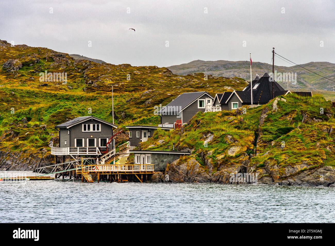 Skarsvåg is a village along the northern coast of the island of Magerøya and is the northernmost fishing village in the world. Nordkapp, Troms og Finn Stock Photo