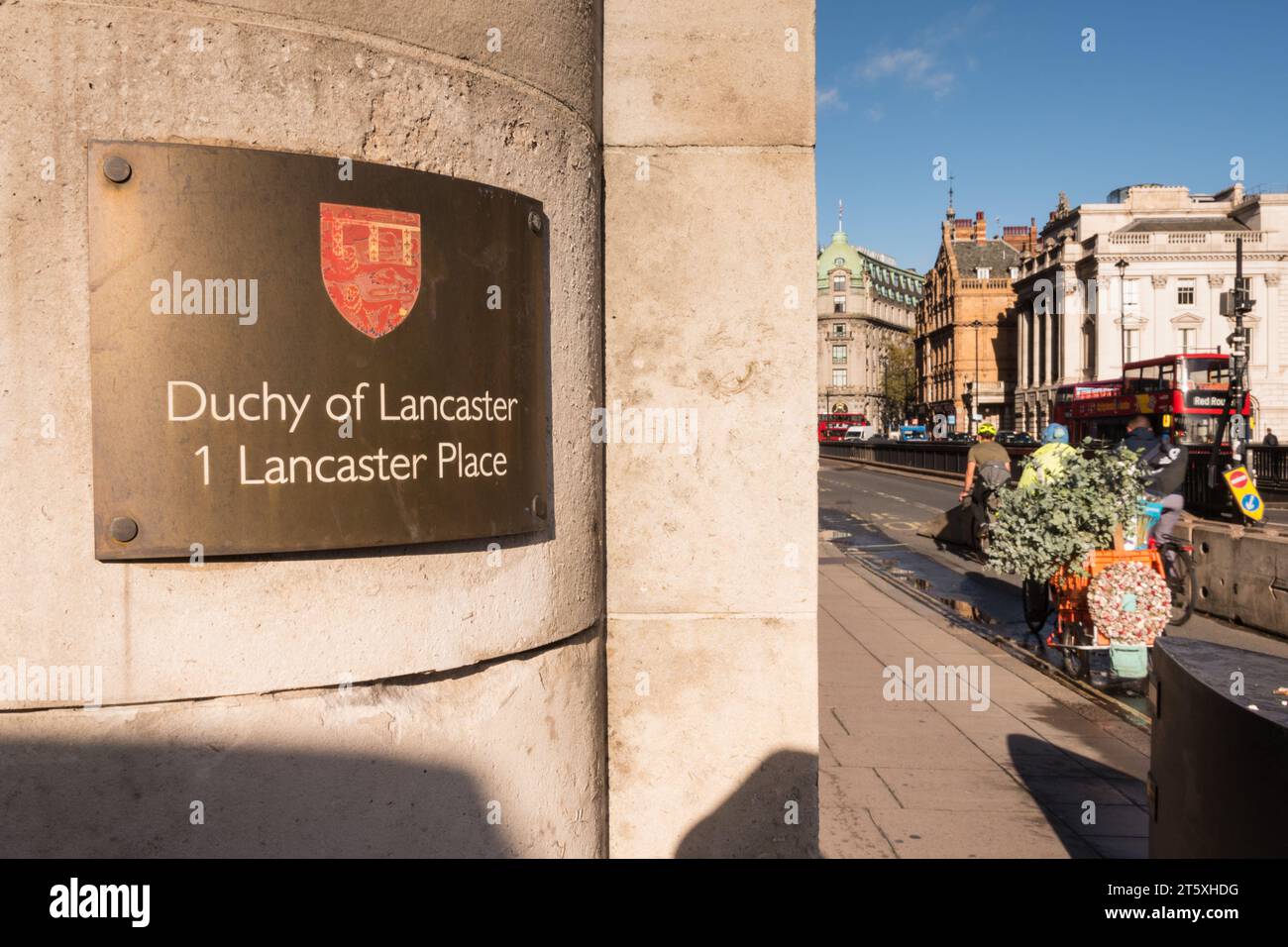 Brass plaque on Brettenham House, Duchy of Lancaster, 1 Lancaster Place, London, WC2, England, U.K. Stock Photo