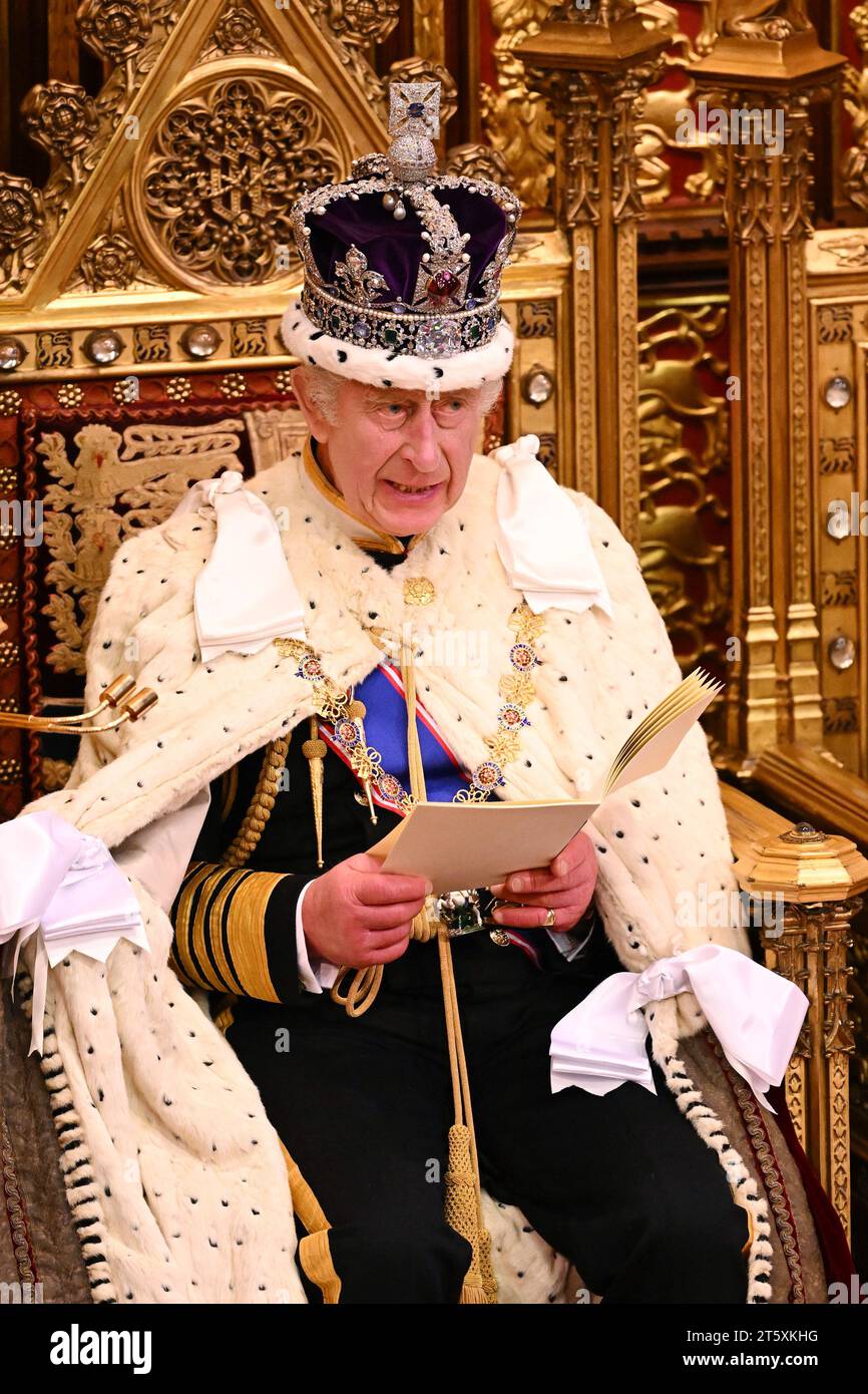 King Charles III delivers a speech during the State Opening of Parliament in the House of Lords
