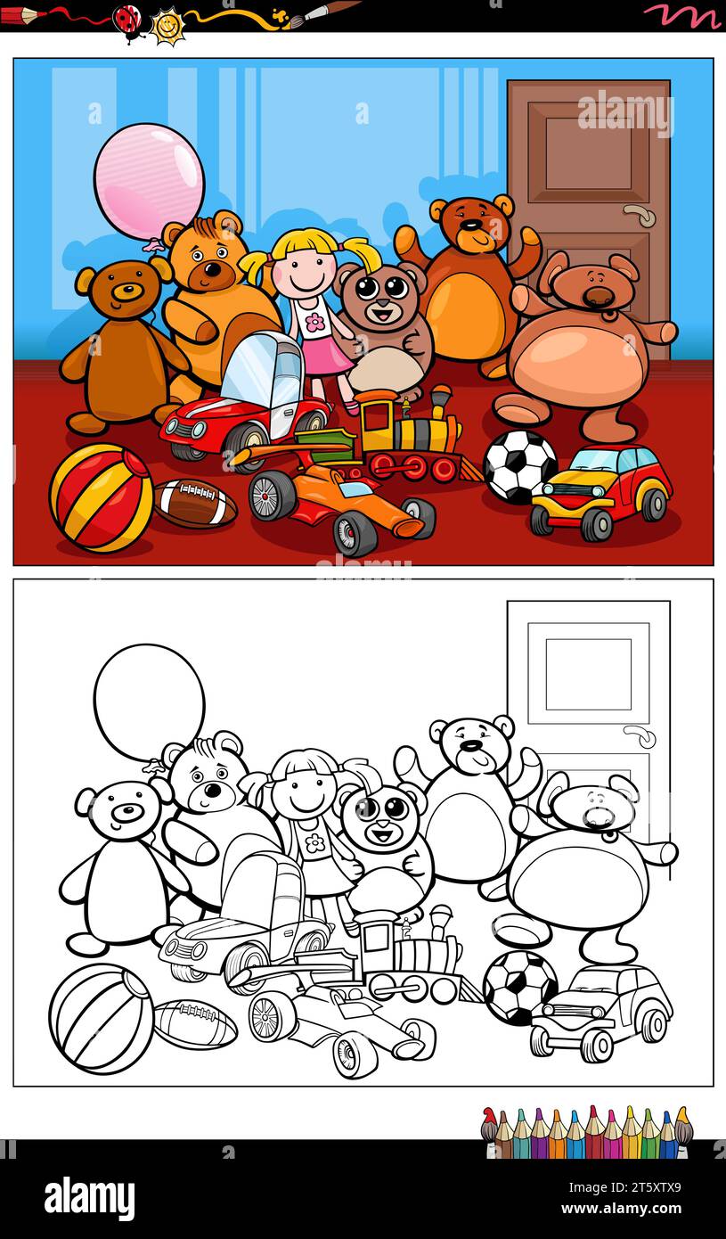 Fun Figure Col9ur In Cartoon illustrations of funny toys characters group coloring page ...