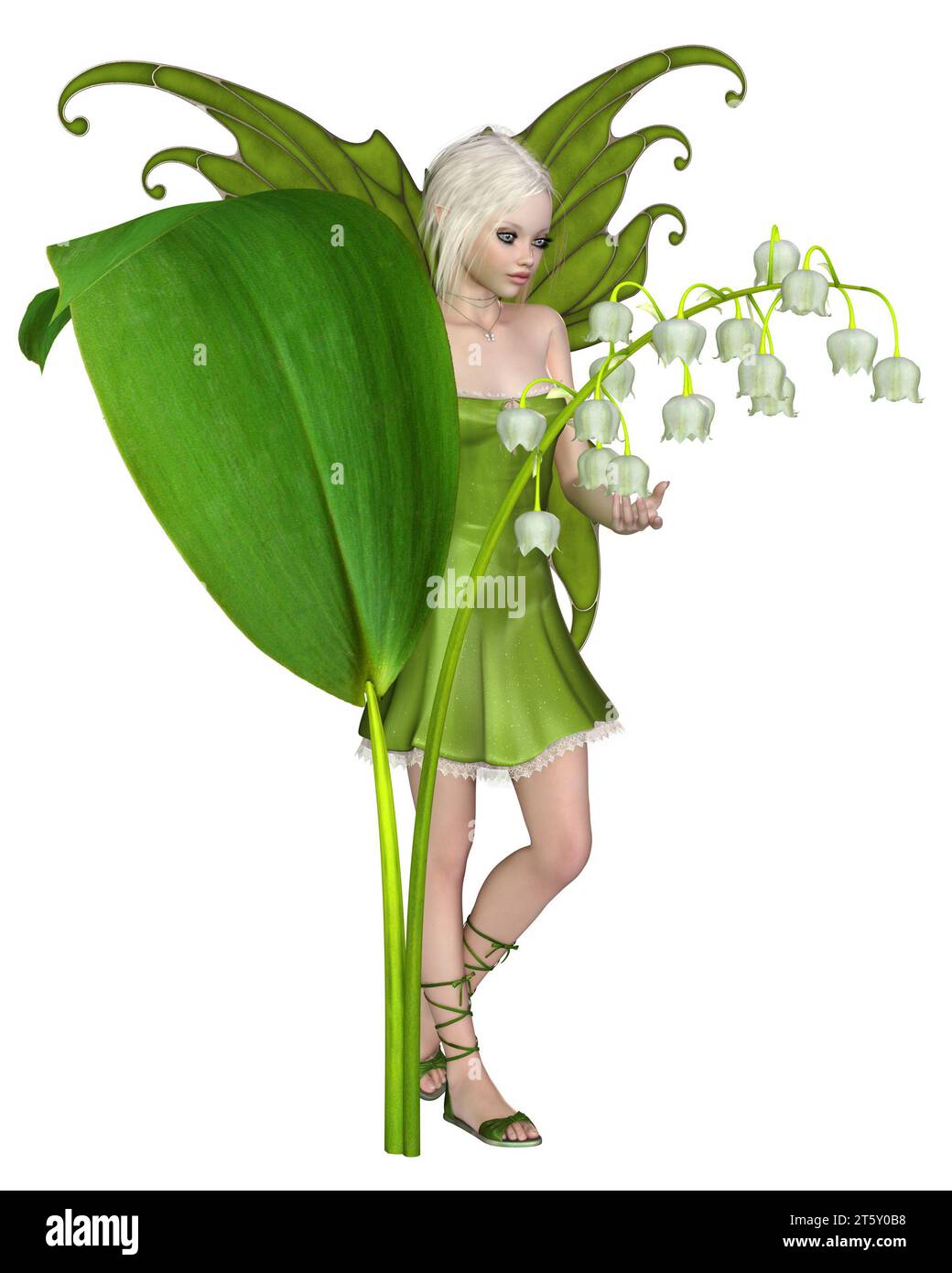 Lily of the Valley Fairy Standing with a Flower Stock Photo