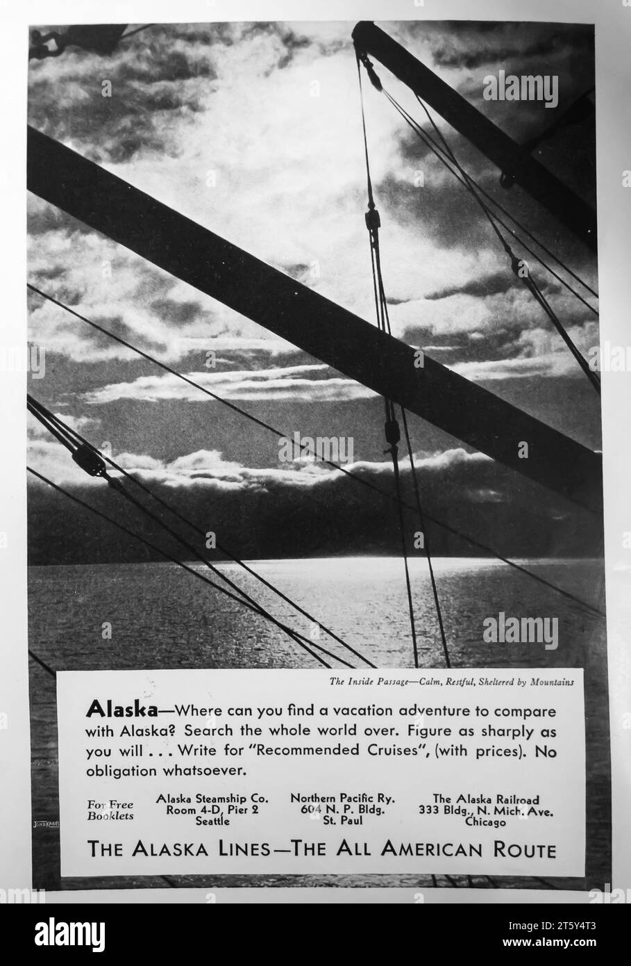 1934 Alaska Lines Cruises Ad Stock Photo