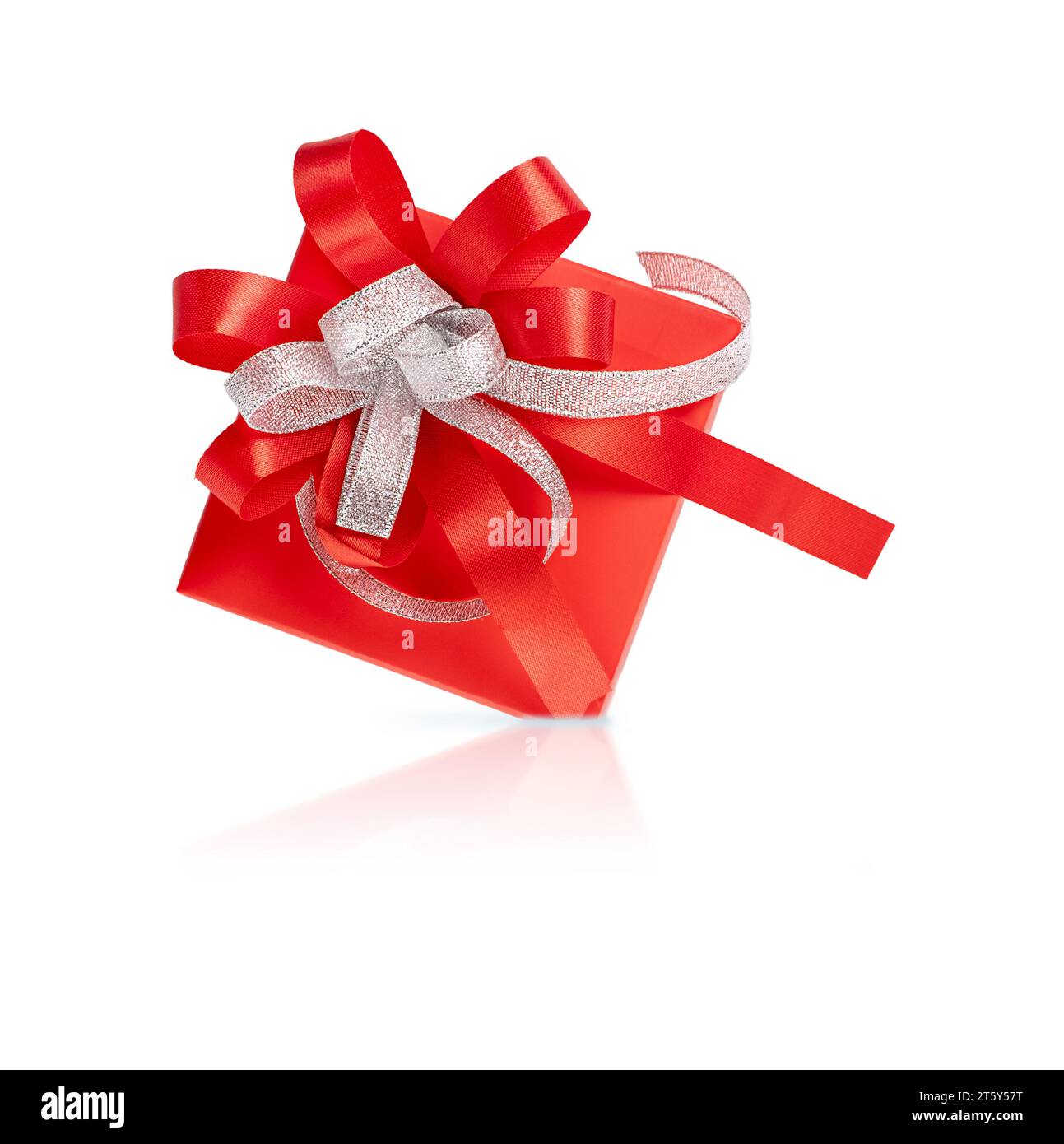 Red gift box with bow isolated on white background Stock Photo