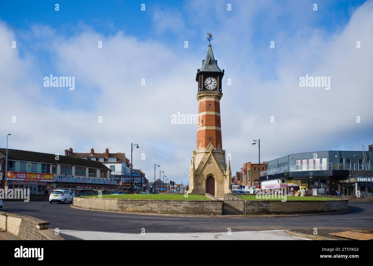 The iconic clock tower at Skegness Stock Photo Alamy