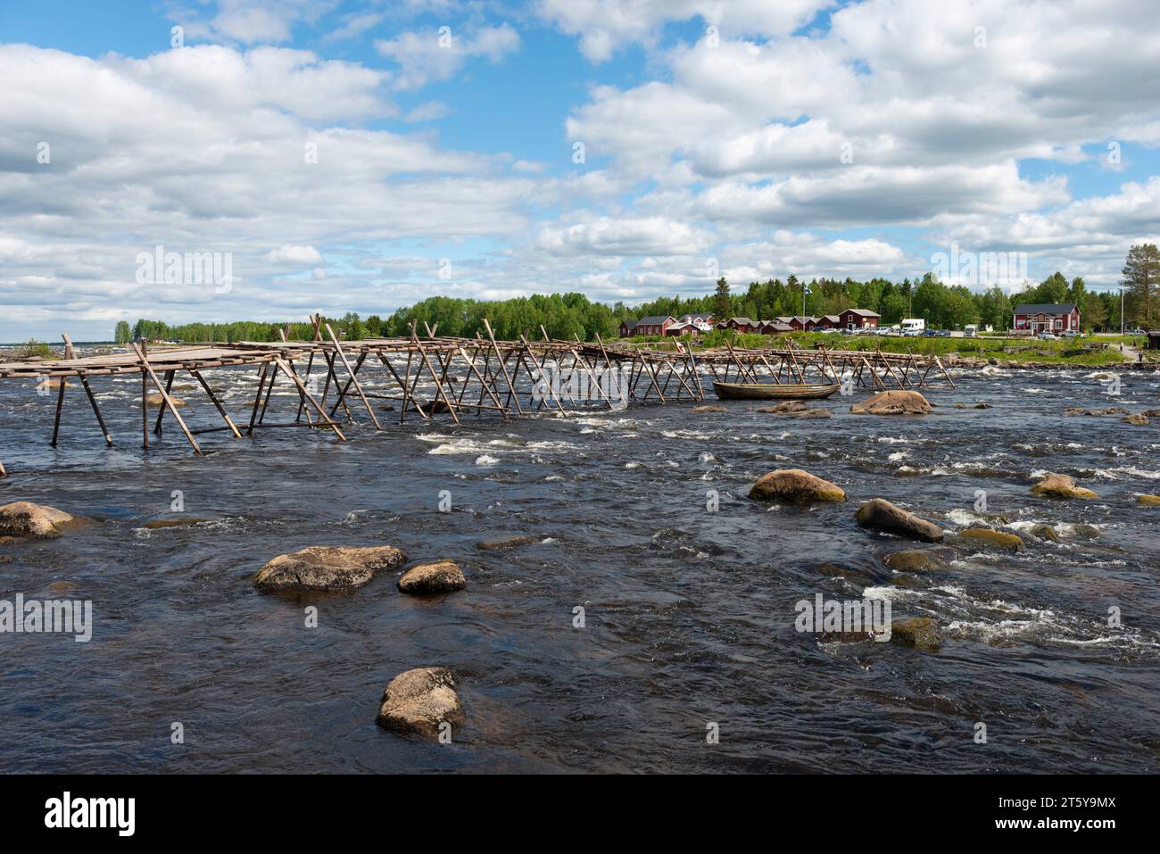 Kukkolaforsen i Norrbotten. Kukkola stream famous for fishing whitefish. Stock Photo