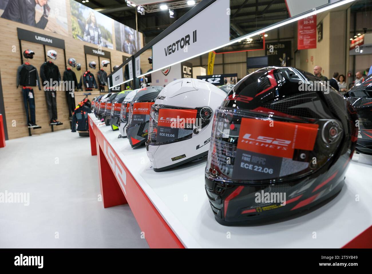 Milan, Italy. 07th Nov, 2023. LS2 helmets exposed at 80th edition of EICMA - Milan International Exhibition of Cycle and Motorcycle at Rho Fair on November 7, 2023, Rho - Milan, Italy. Credit: Live Media Publishing Group/Alamy Live News Stock Photo