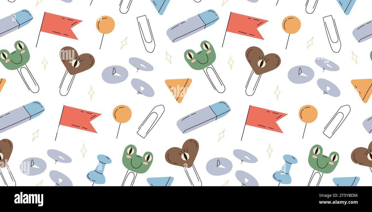 pattern with childrens paper clips paper clip frog Stock Vector