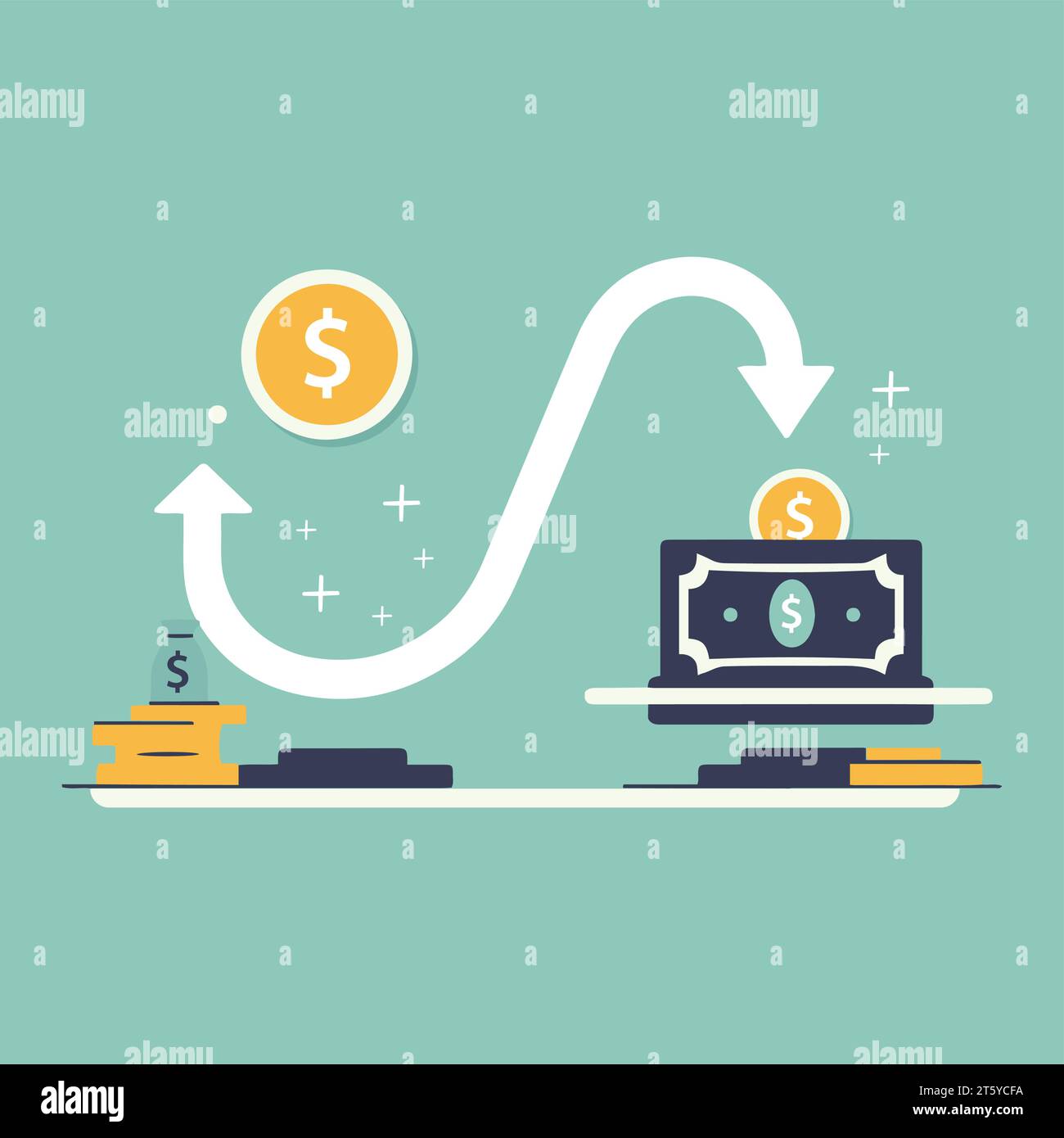 coin dollar cash flow money simple flat style vector of illustration of side hustle make and earn money concept, financial concept of cash, active pas Stock Vector