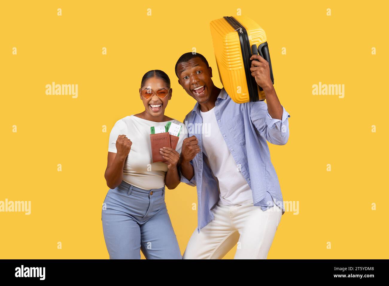 Excited black couple ready hi-res stock photography and images - Alamy