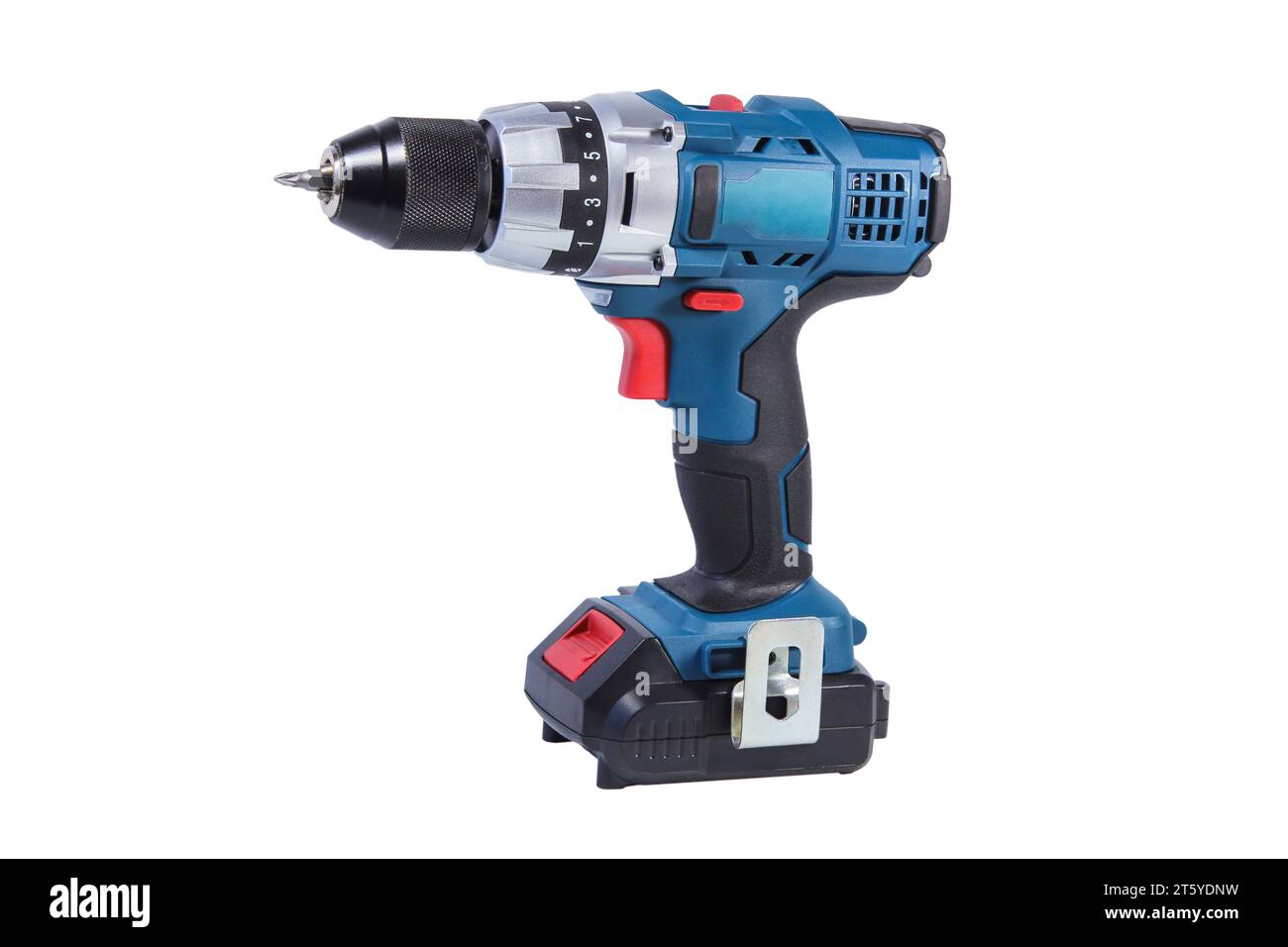 Cordless screwdriver close up isolated on white background Stock Photo
