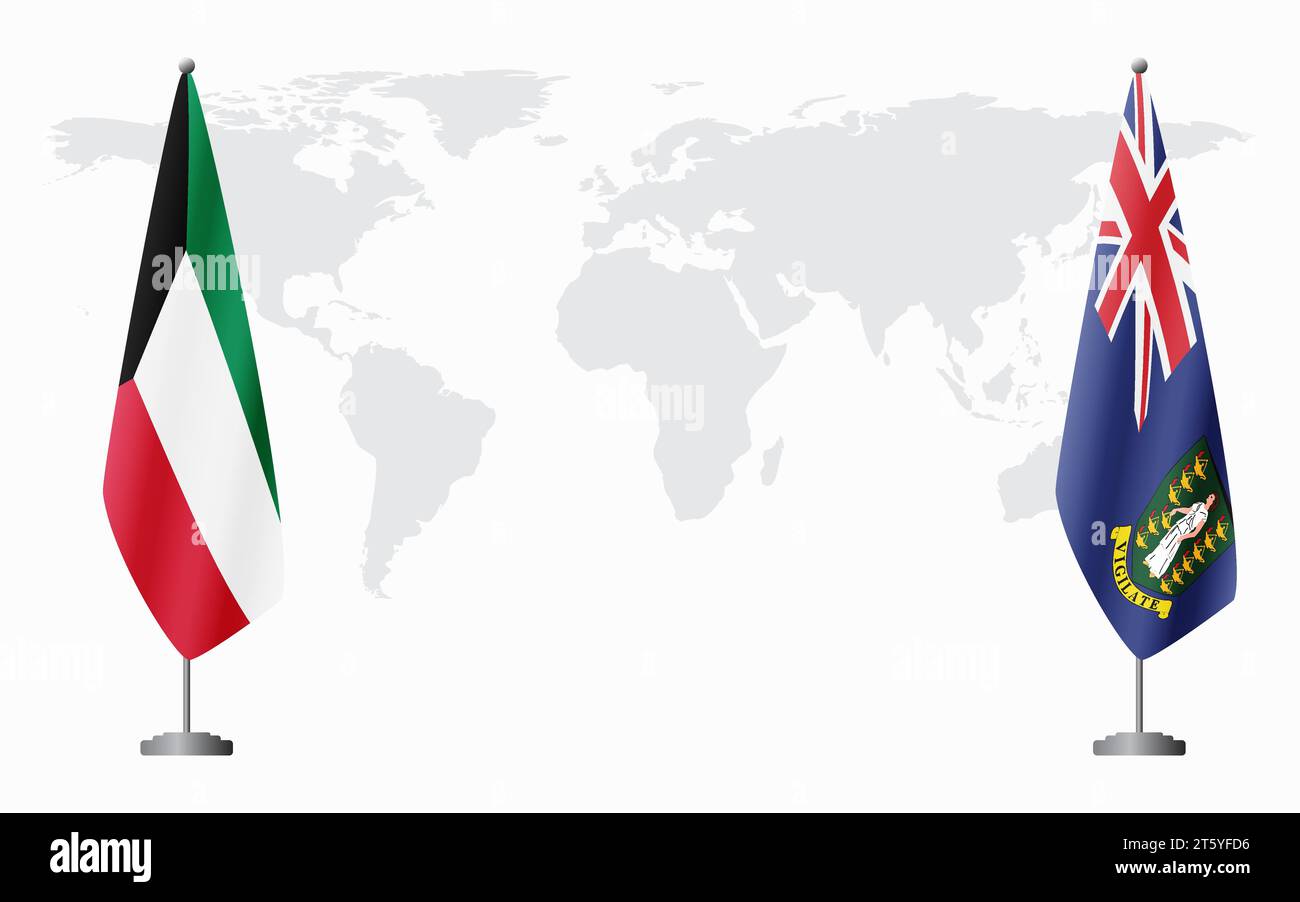 Kuwait and British Virgin Islands flags for official meeting against