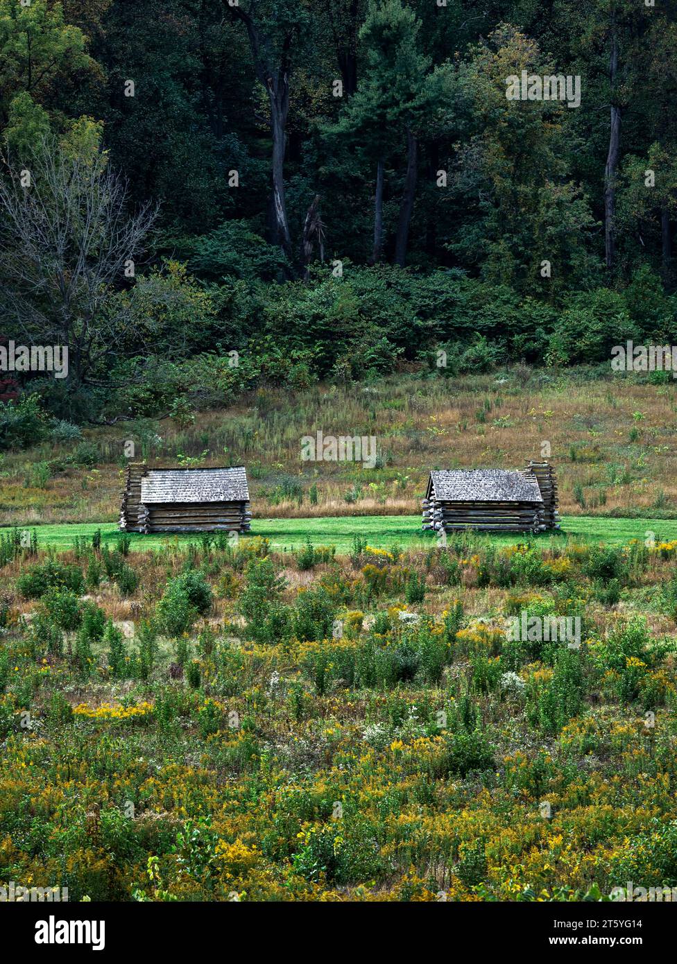 Infantry cabins at Valley Forge National Historical Park. Stock Photo
