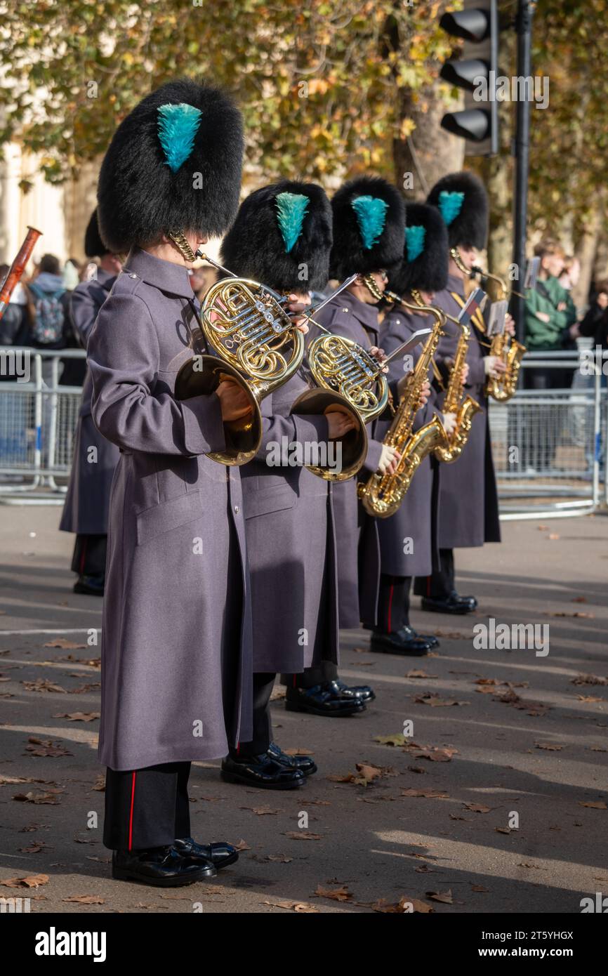 London, UK. Tuesday, 7 November, 2023. The QueenÕs Guard Band during the Official State Opening of Parliament. Photo: Richard Gray/Alamy Live News Stock Photo