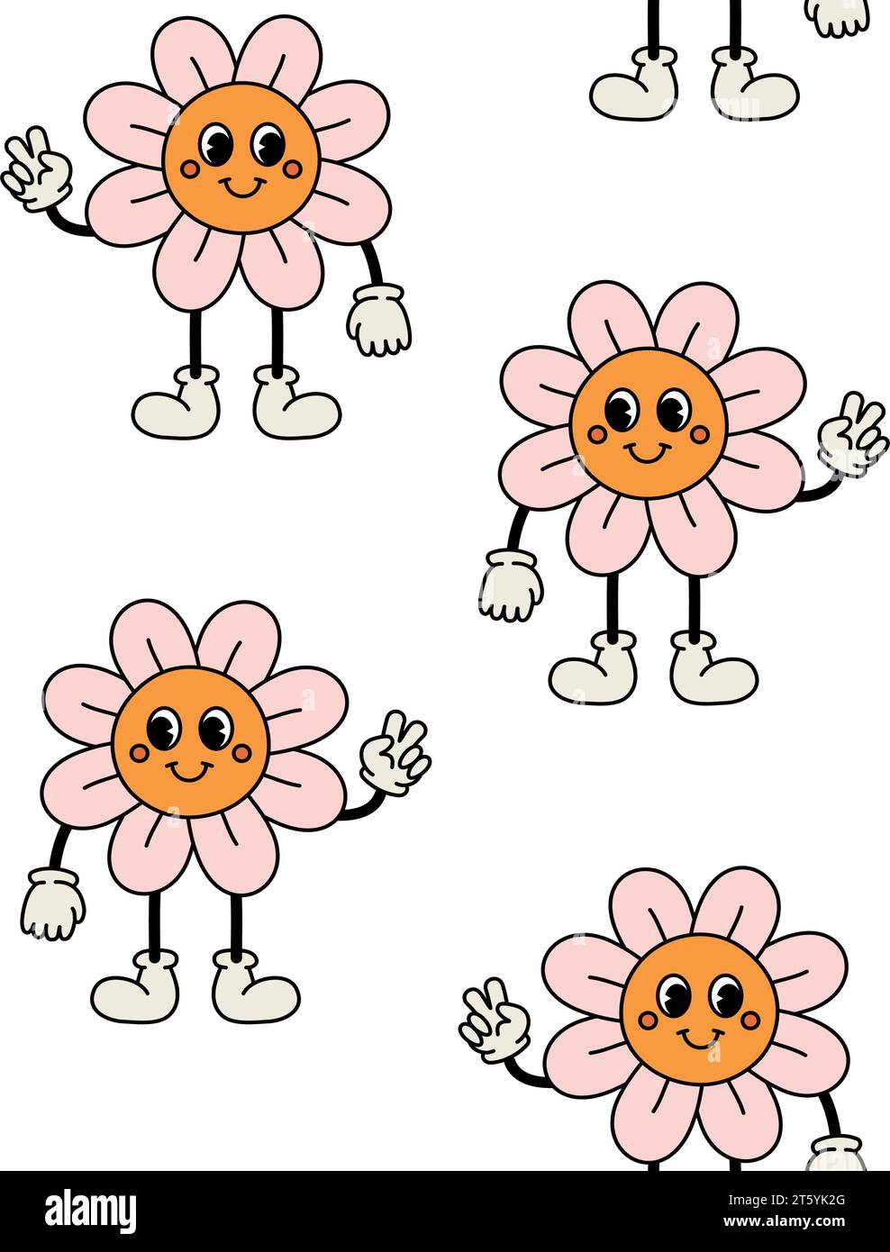 Vector seamless pattern of groovy cartoon flower Stock Vector Image ...